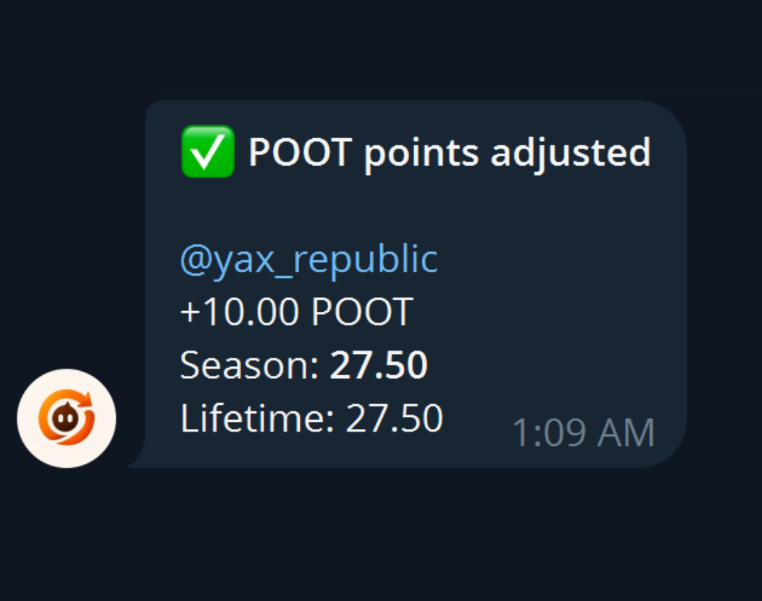 POOT Loop admin point adjustment and member reputation stats in Telegram