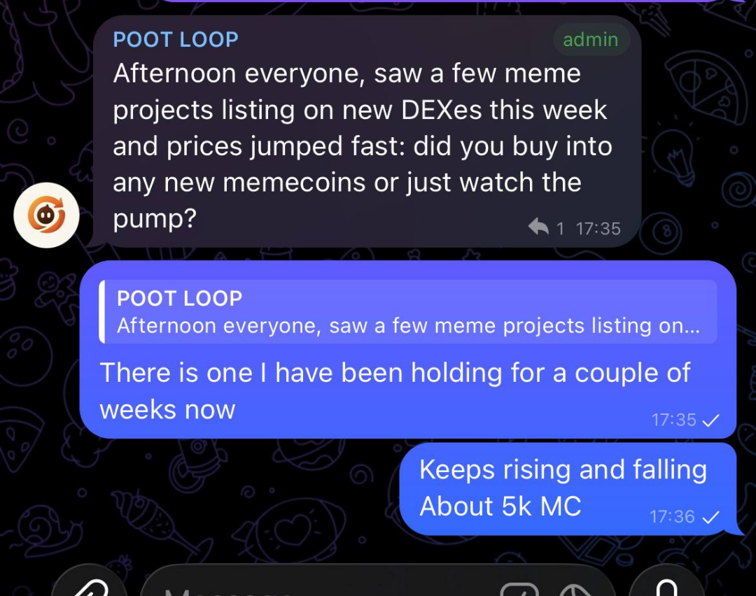 POOT Loop AI discussion and member replies inside Telegram
