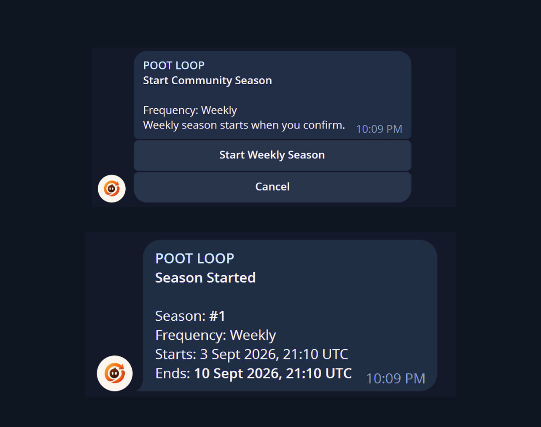 POOT Loop weekly community season start flow