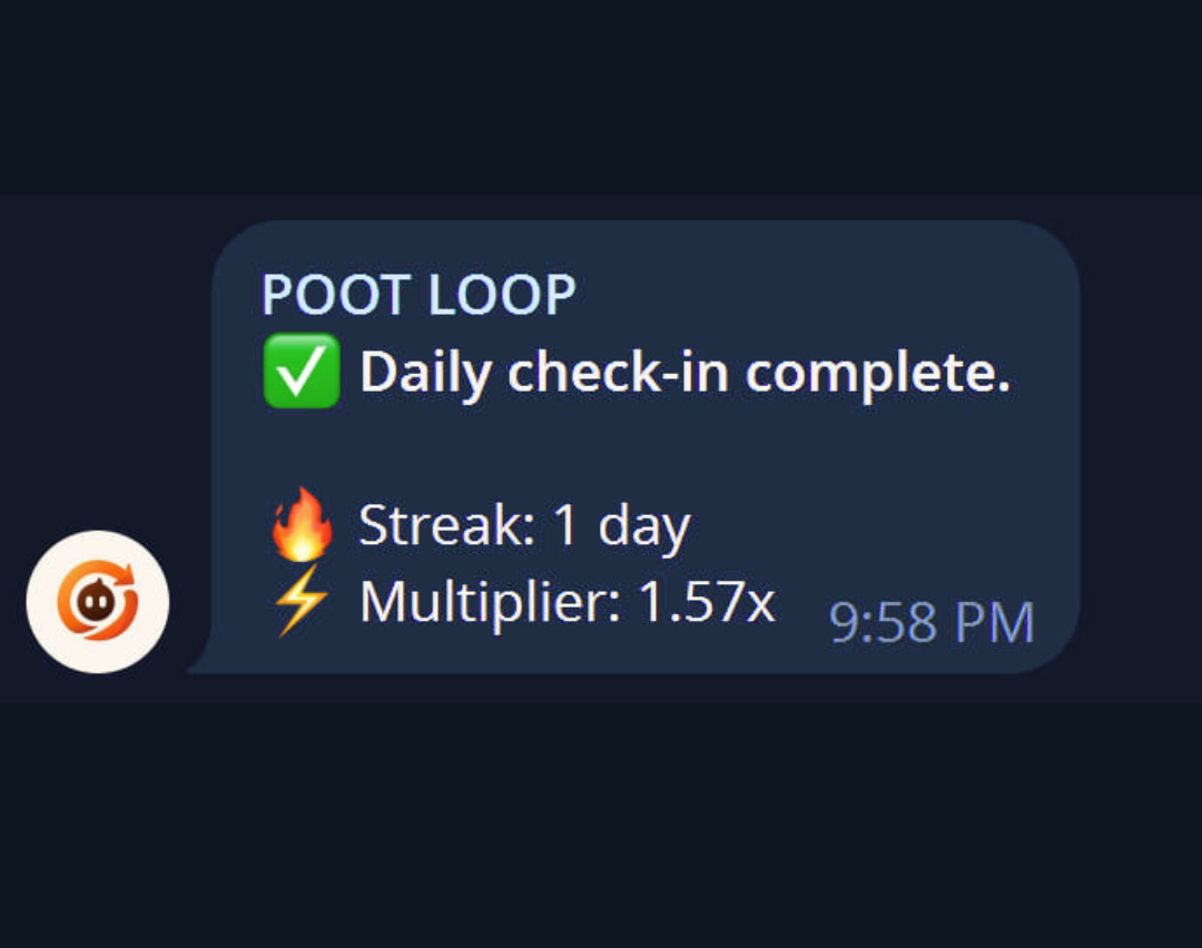 POOT Loop daily check-in streak and multiplier