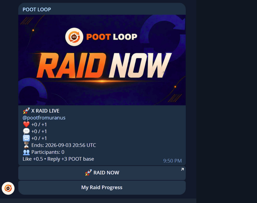POOT Loop X raid campaign running inside Telegram